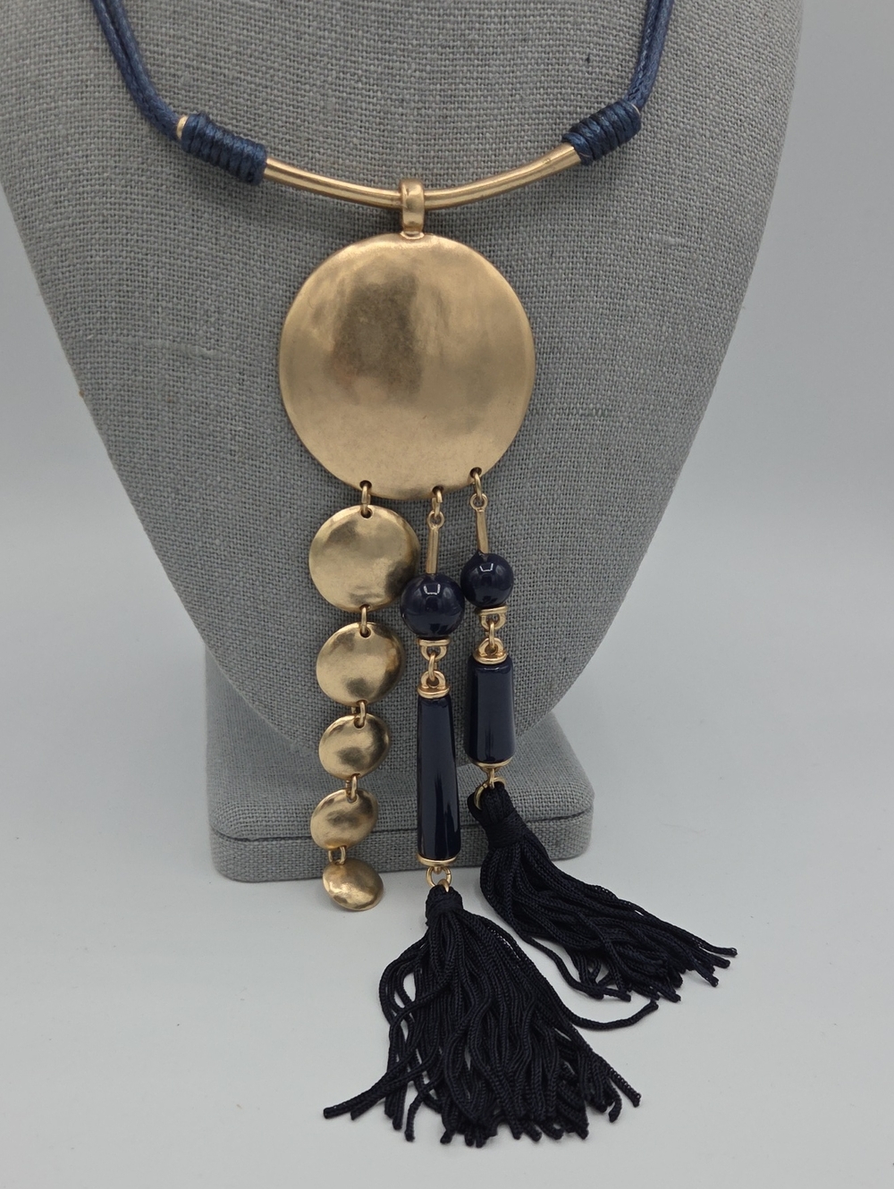 5 for $25! Chico's Gold Tone & Navy Tassel Pendant Necklace
